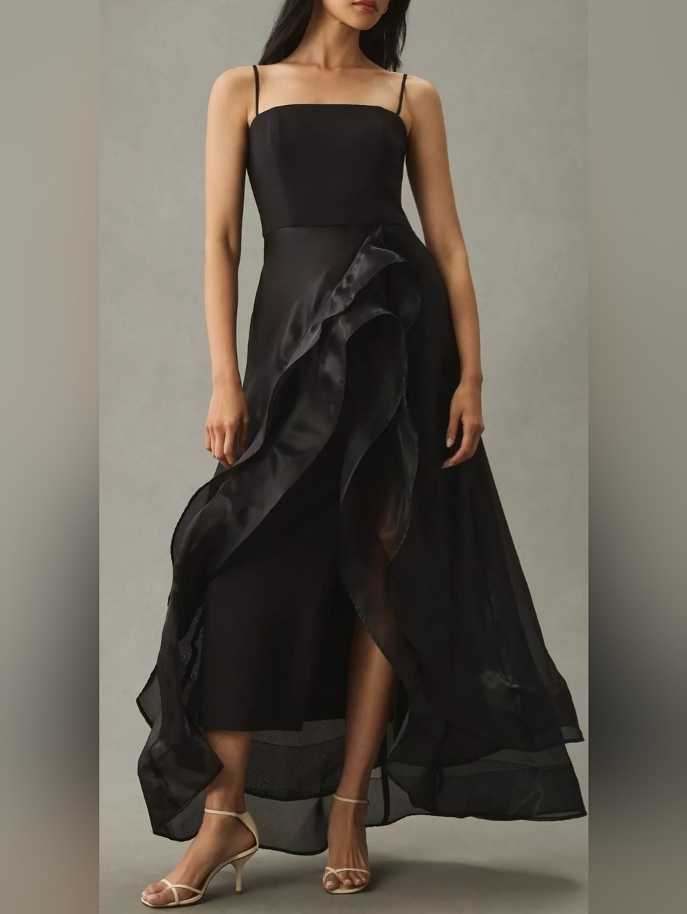 Anthropologie Hutch Black Cascading Ruffle Dress Size S